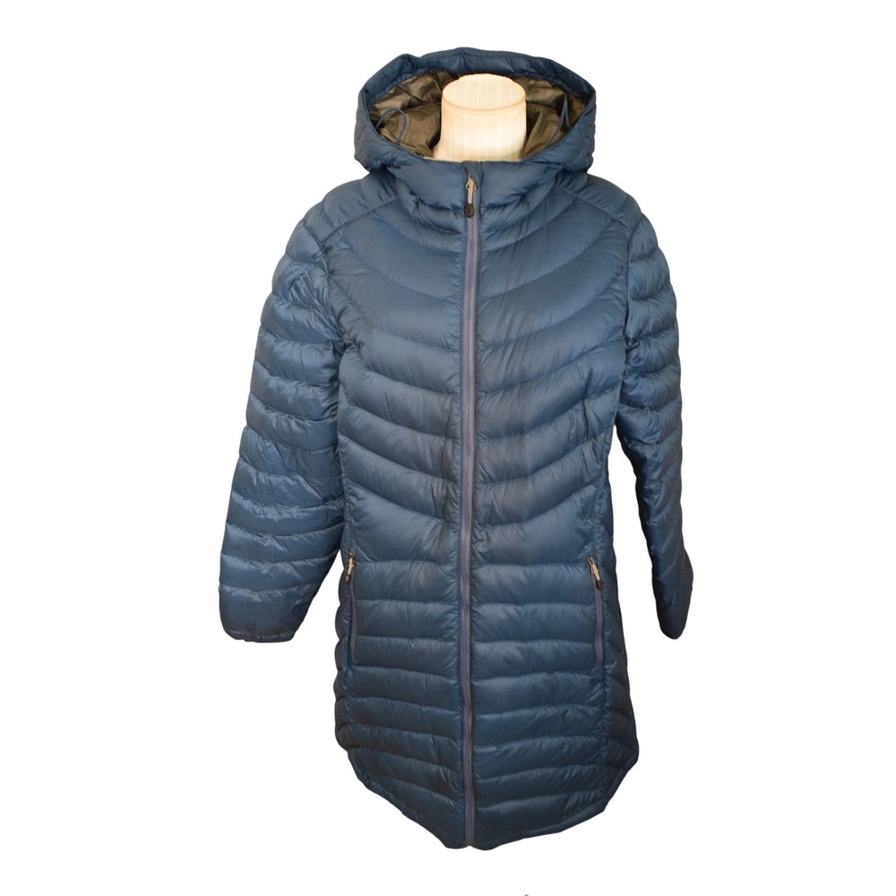 LL Bean Ultralight 850 Down Hooded Coat Large Blue Puffer Jacket Womens Long